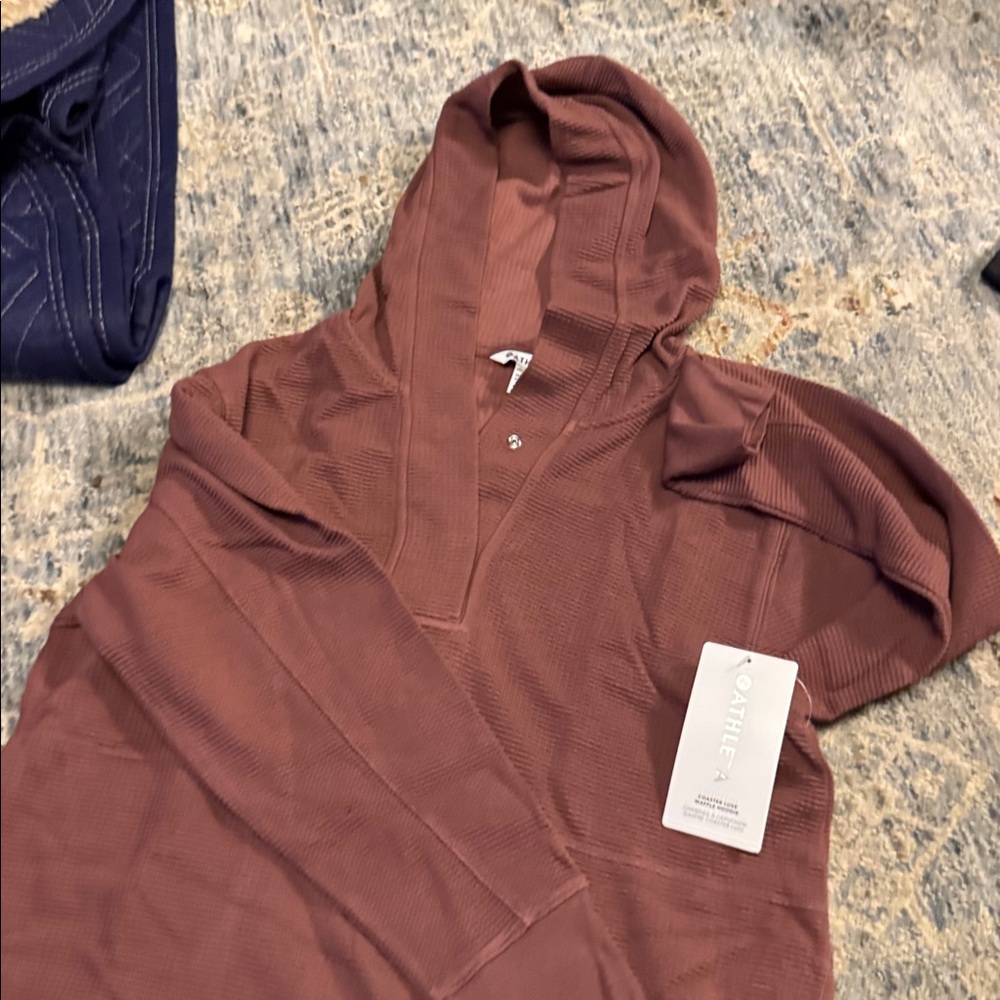 Athleta Maroon waffle Hoodie Sweater - Picture 3 of 3